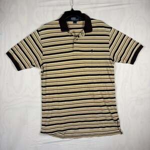 Polo Ralph Lauren Vintage Striped Polo Shirt Mens Size L Brown Tan Cotton